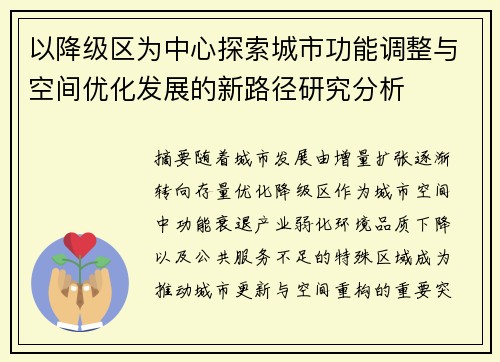 以降级区为中心探索城市功能调整与空间优化发展的新路径研究分析